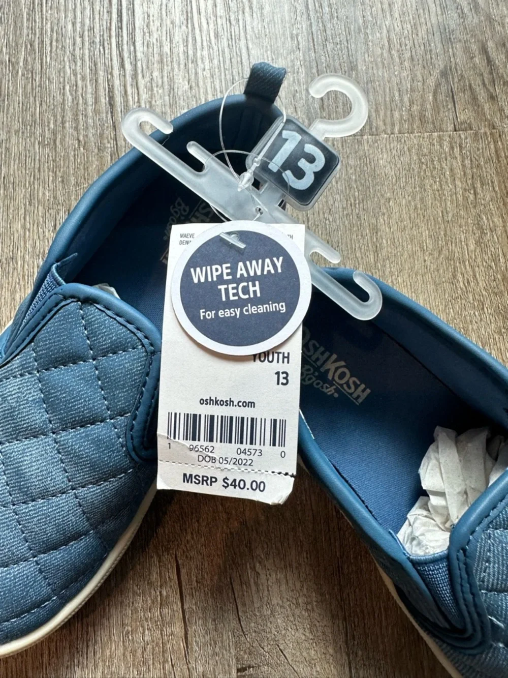 NWT OshKosh B'gosh Quilted Denim Blue Slip-On Moccasins for Kids